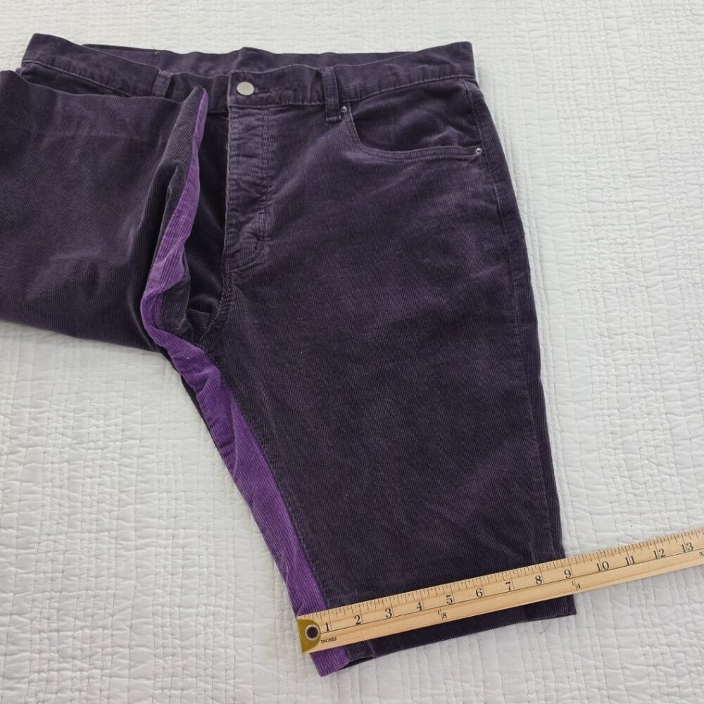 MNML Corduroy Shorts Mens 36 Purple Button Fly 12" Inseam Contrast Stripe - Picture 10 of 12